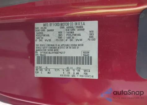 2000 Ford F150 z USA, uszkodzony, nr VIN 1FTRX18LXYNB79217